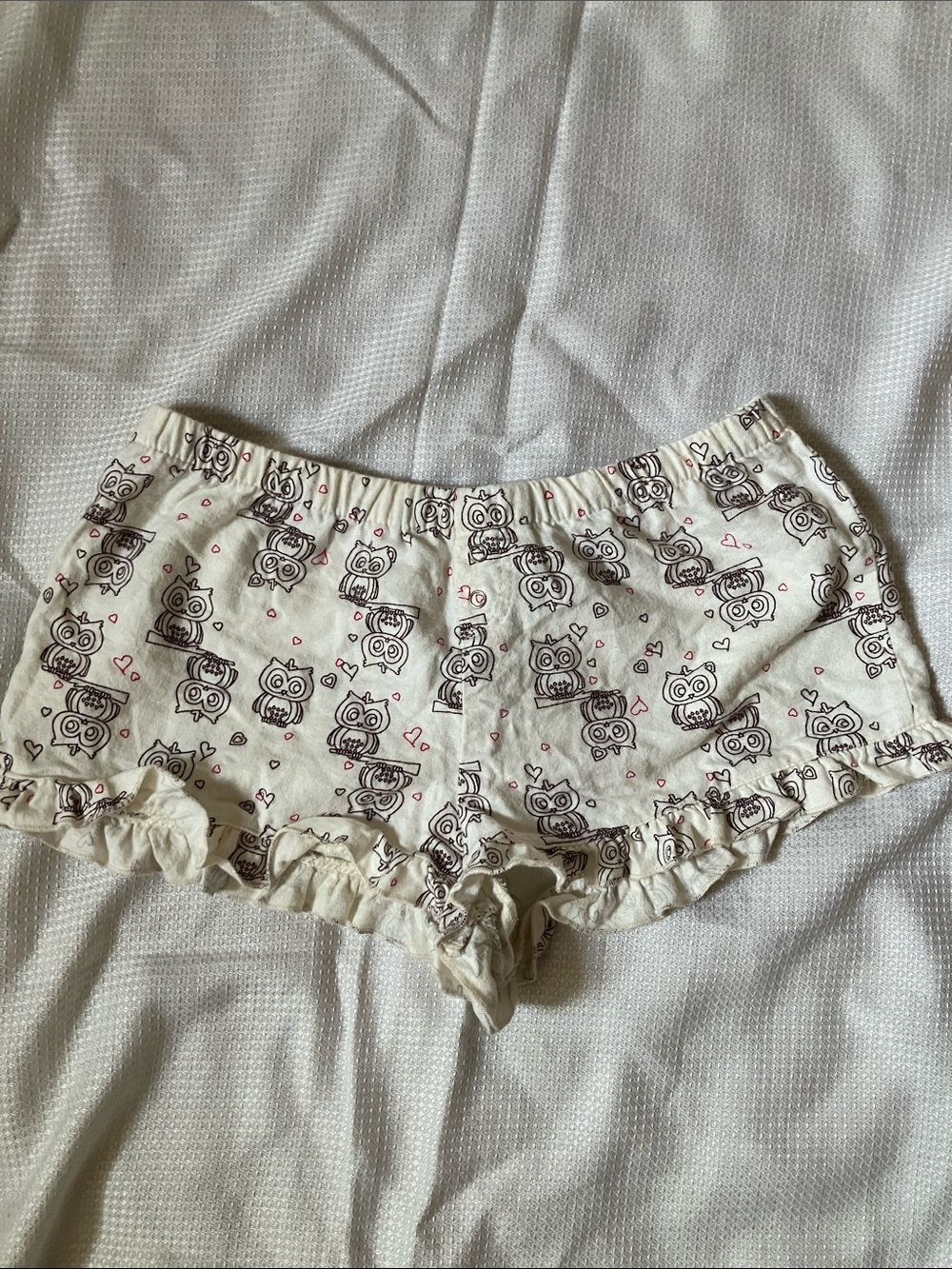 Owl-Print Ruffle Lounge PJ Shorts